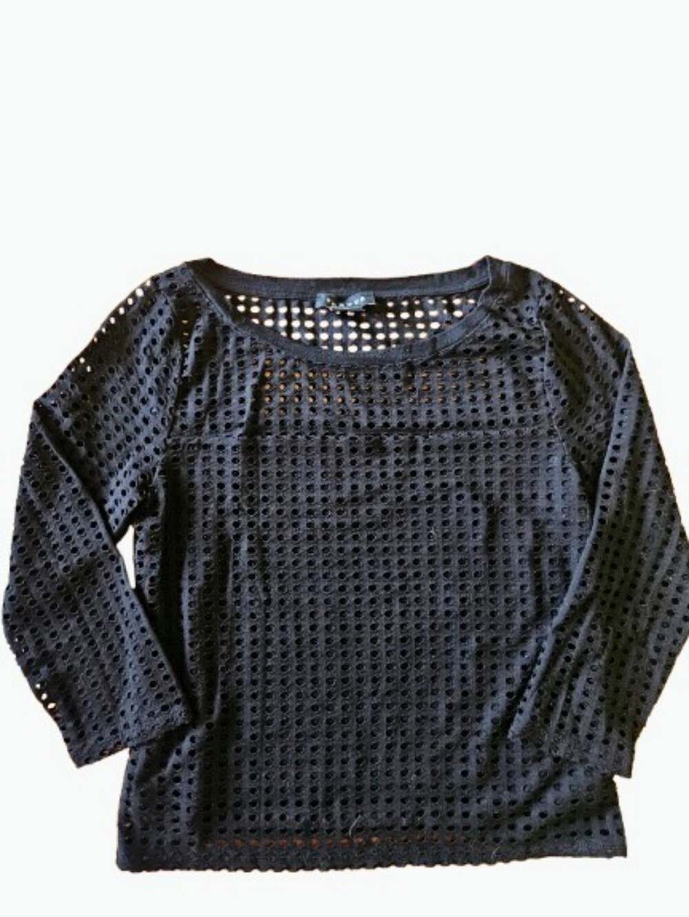 Trouve Black Eyelet Long Sleeve Top
